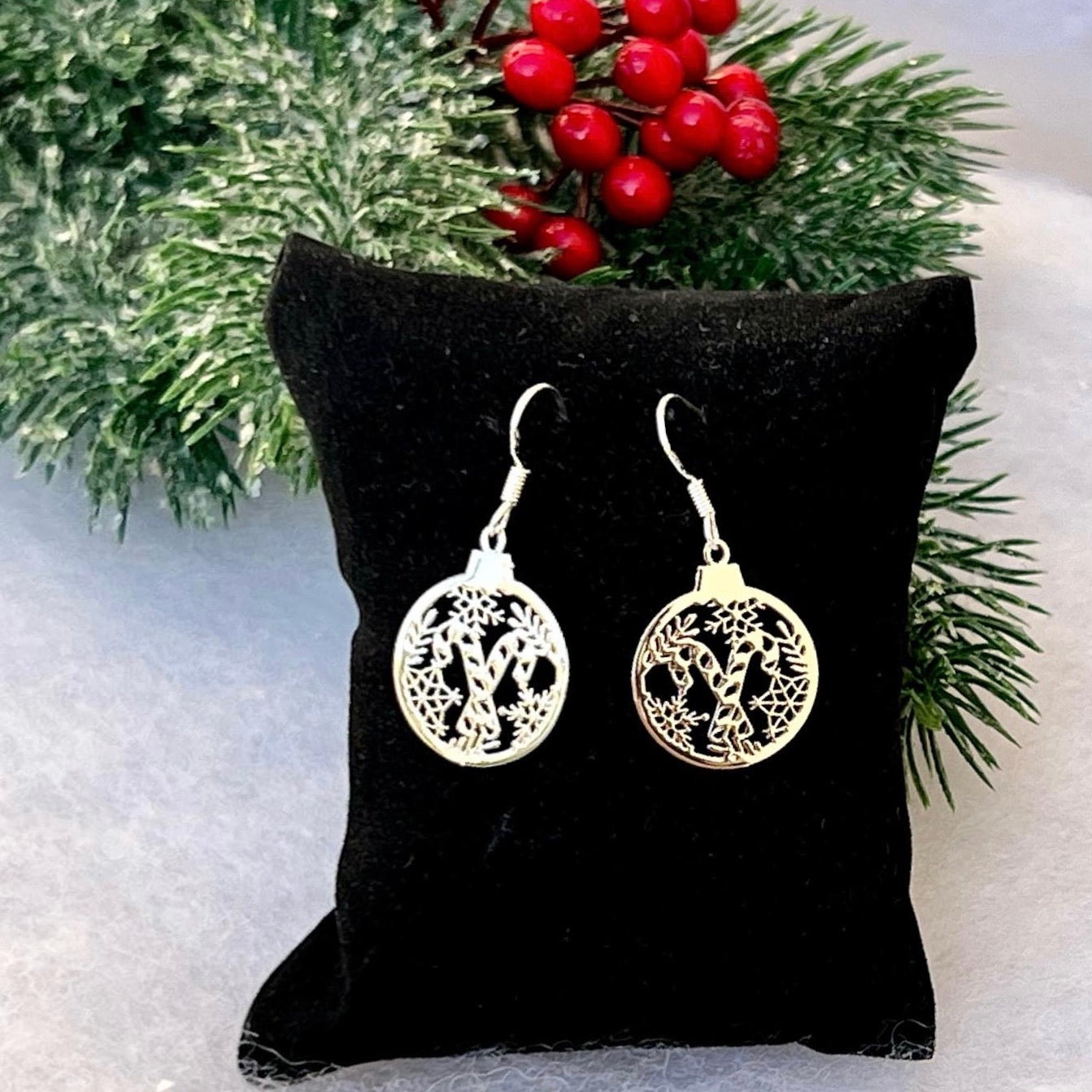 Candy Cane Bauble Christmas Earrings