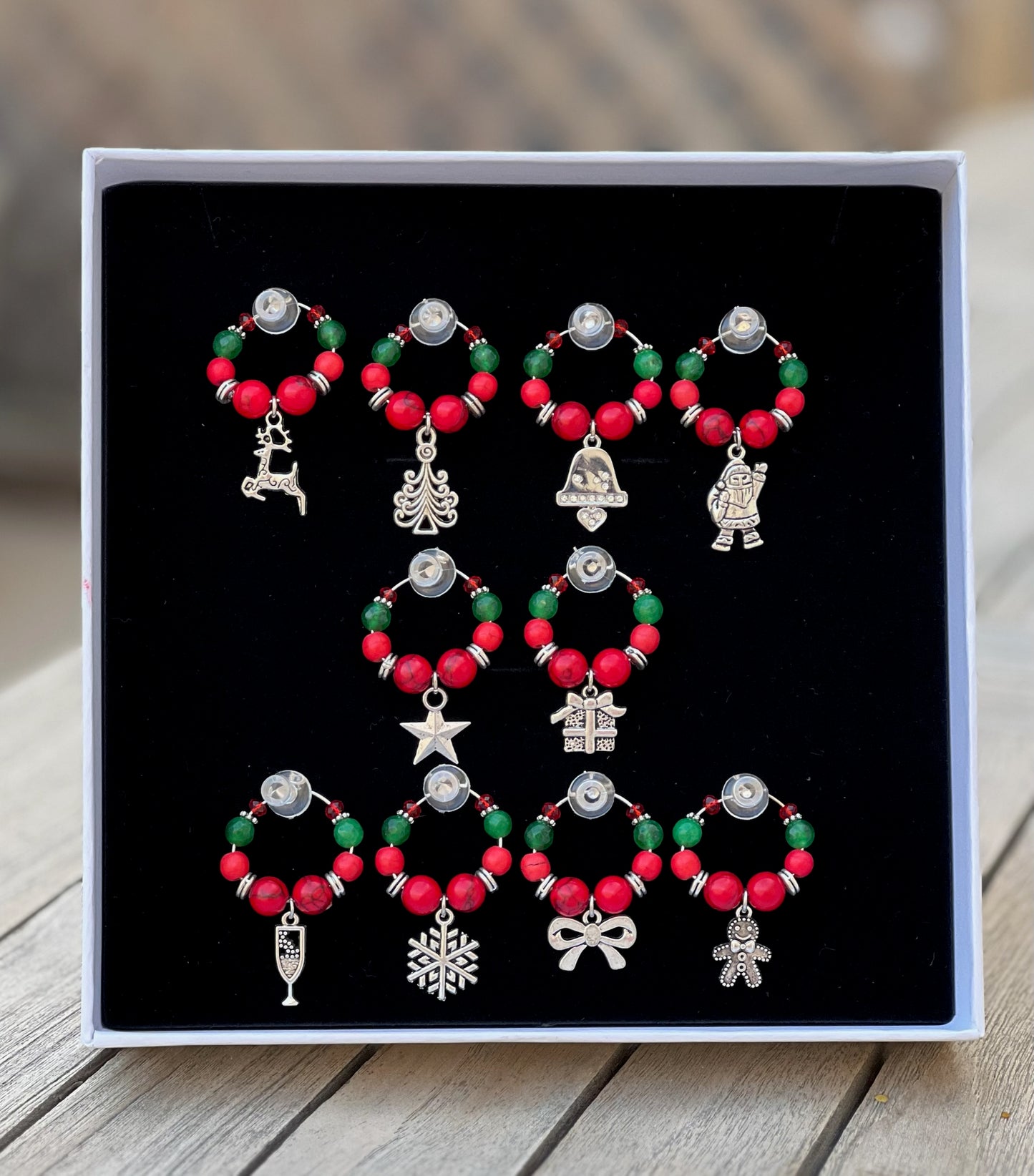 Christmas Themed Wine Glass Charms - Choose Colour/Quantity & Personalisation option