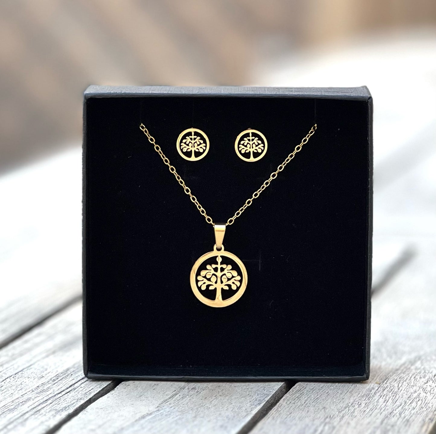 Silver or Gold Tree of Life Necklace & Earring Set