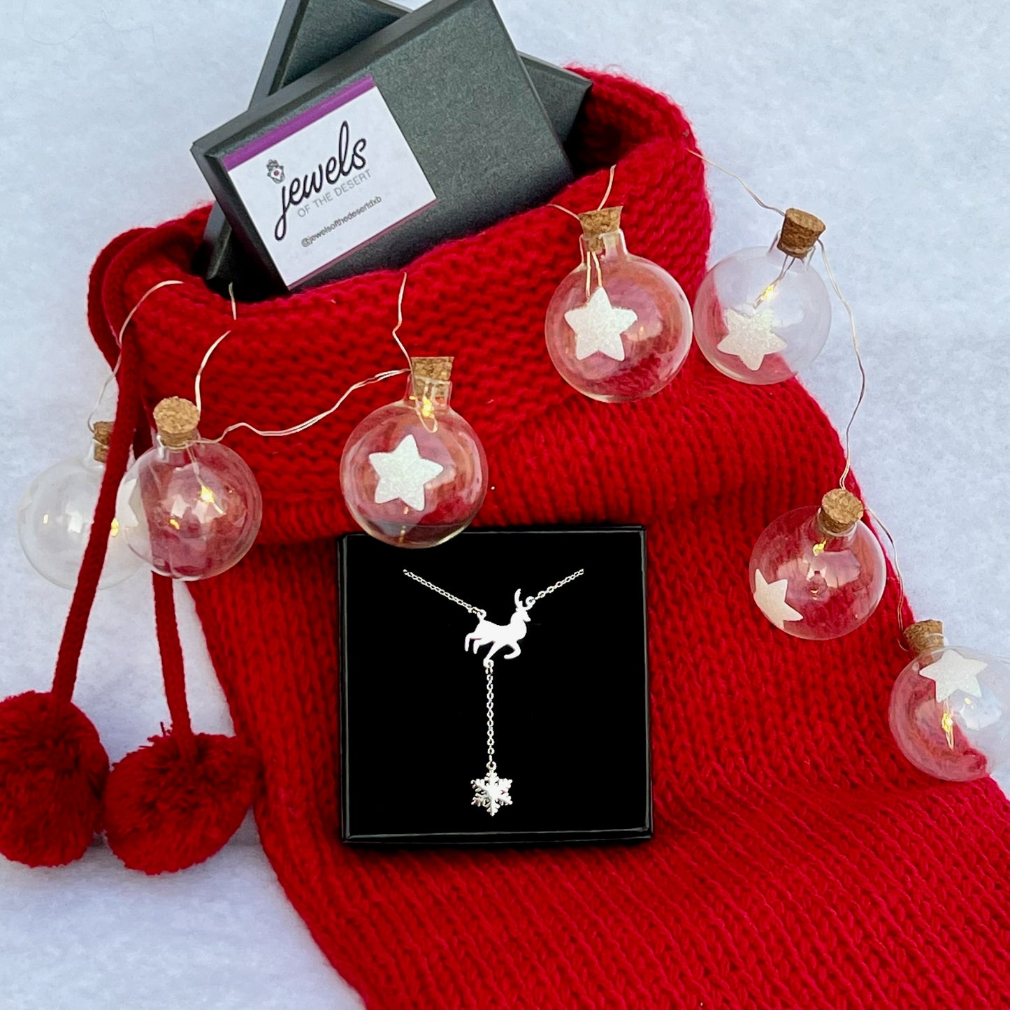 Reindeer/Snowflake Drop Silver Necklace