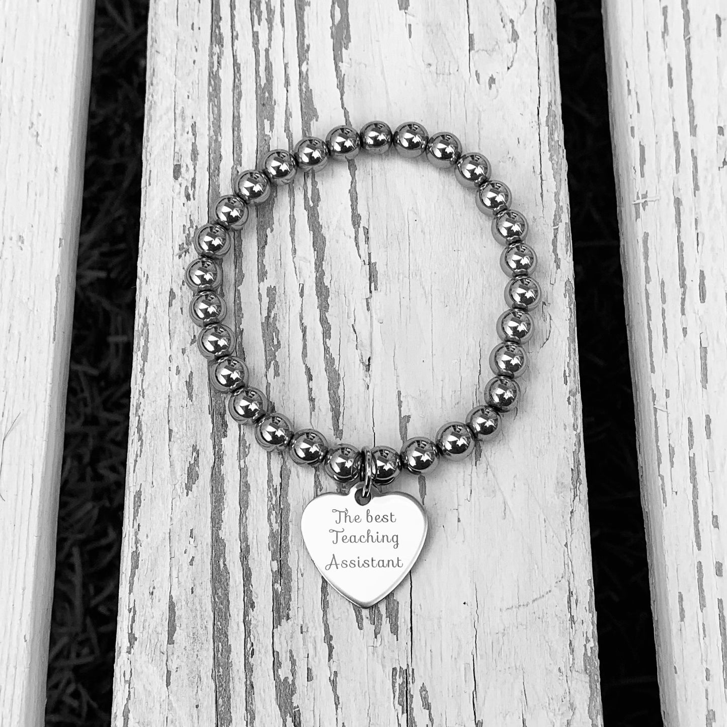 Unisex Silver Hematite 6mm Beaded Bracelet - Choose Charm & Personalisation