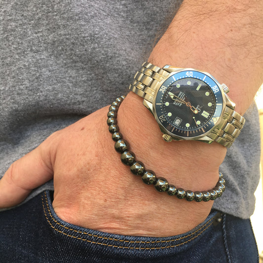 Unisex Natural Hematite Beaded Bracelet
