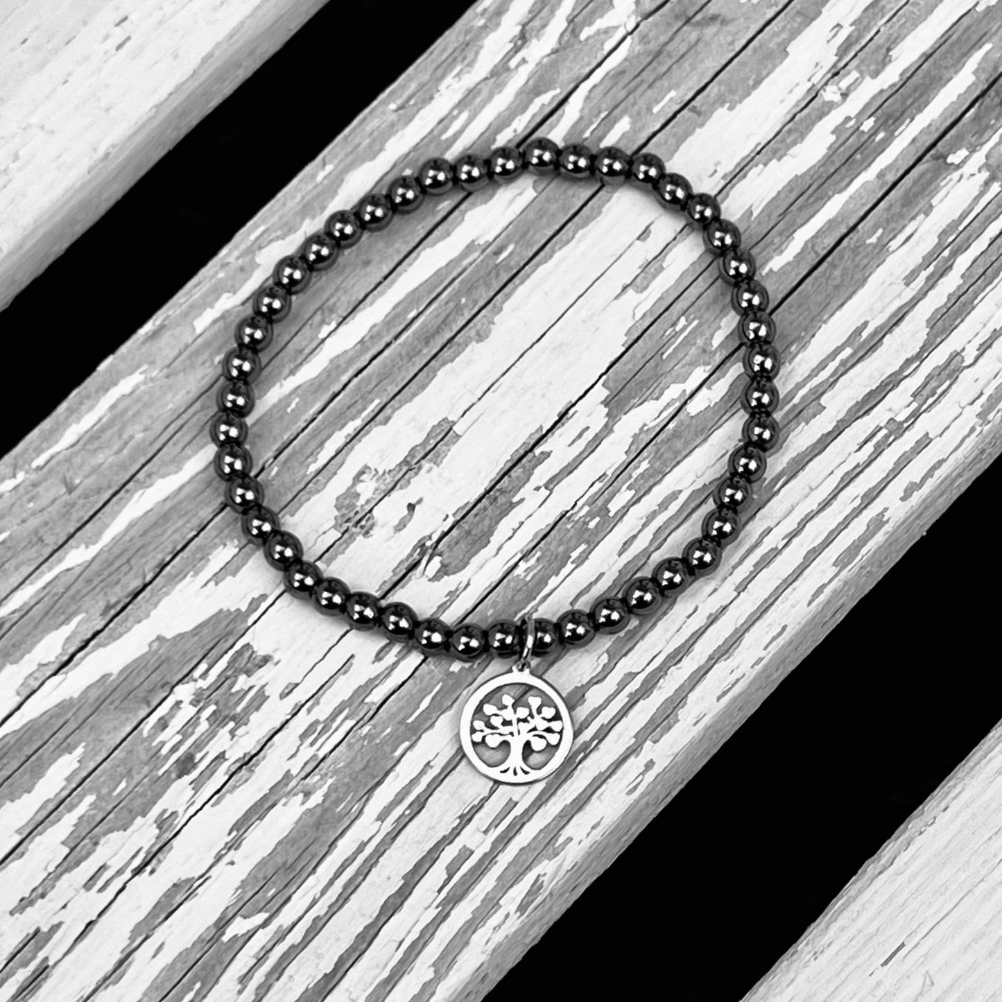 Unisex Natural Hematite 4mm Beaded Bracelet - Choose Charm & Personalisation