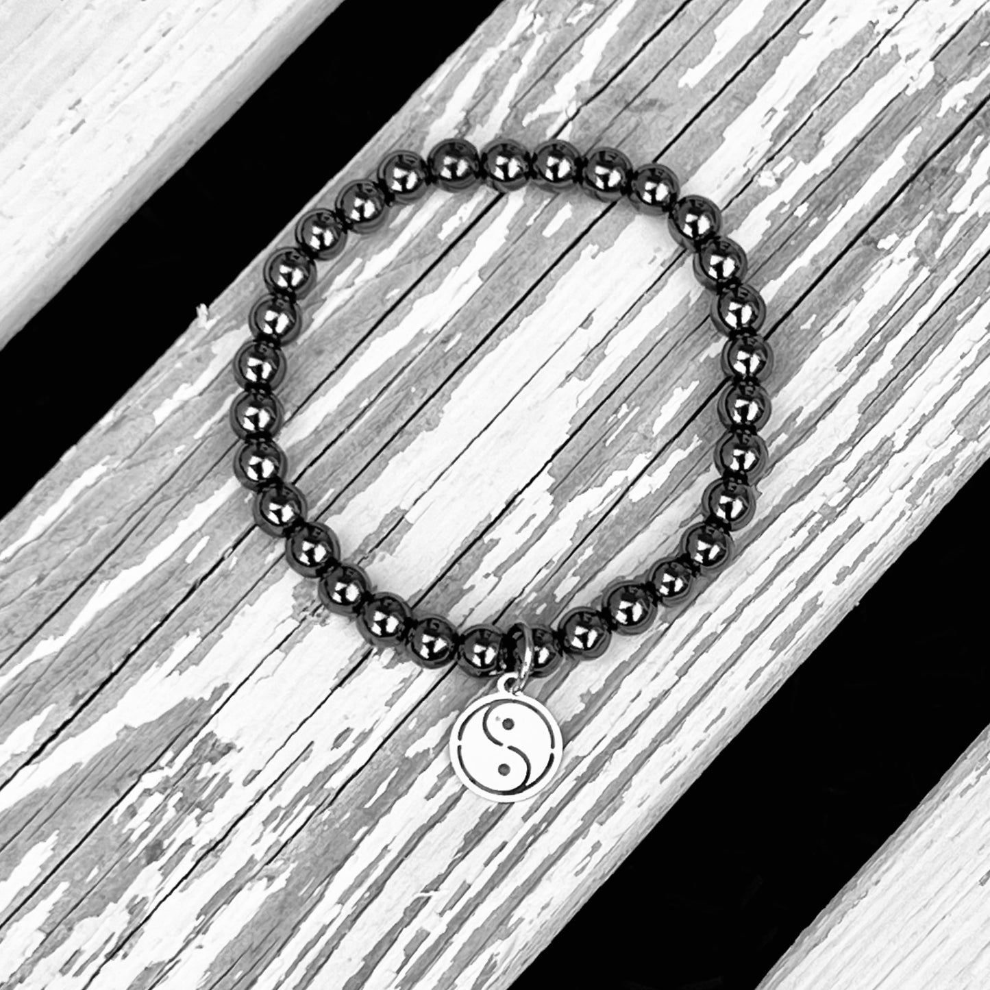 Unisex Natural Hematite 6mm Beaded Bracelet - Choose Charm & Personalisation