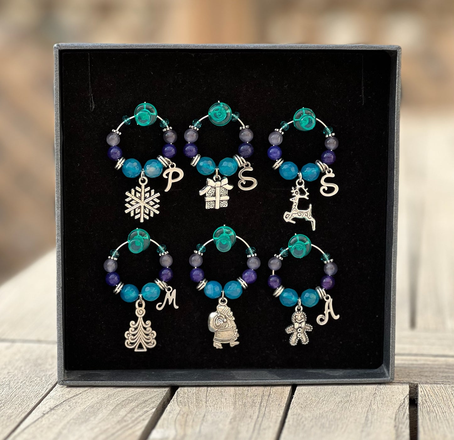 Christmas Themed Wine Glass Charms - Choose Colour/Quantity & Personalisation option