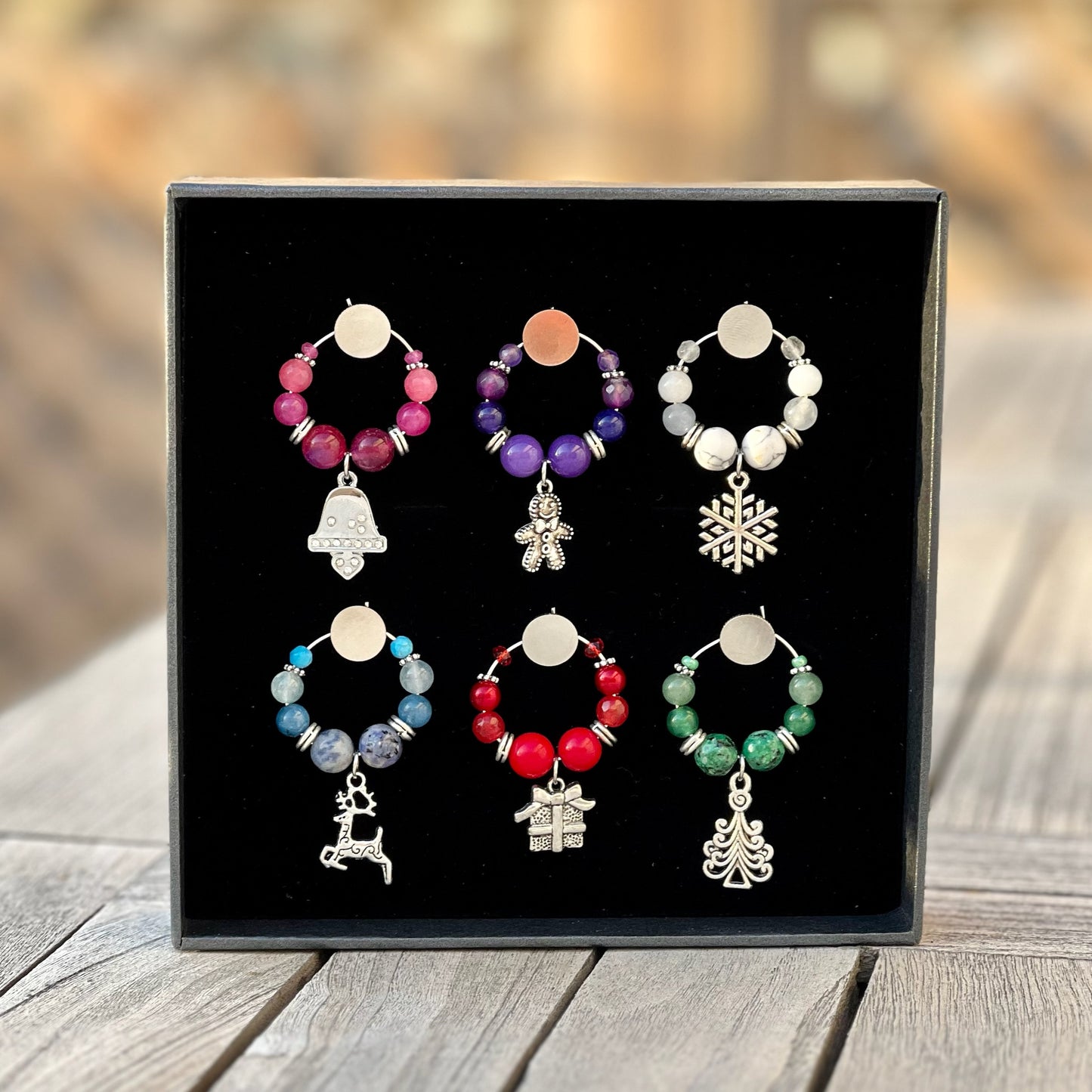 Christmas Themed Wine Glass Charms - Choose Colour/Quantity & Personalisation option