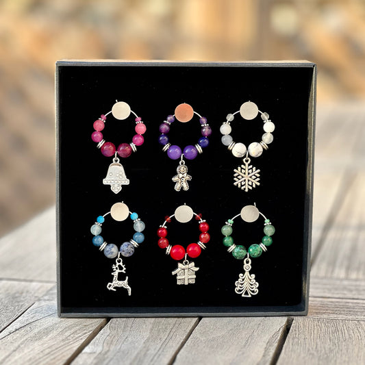 Christmas Themed Wine Glass Charms - Choose Colour/Quantity & Personalisation option