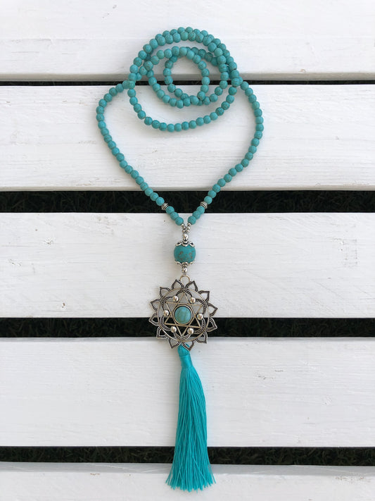 Turquoise Beaded Necklace with Tassel