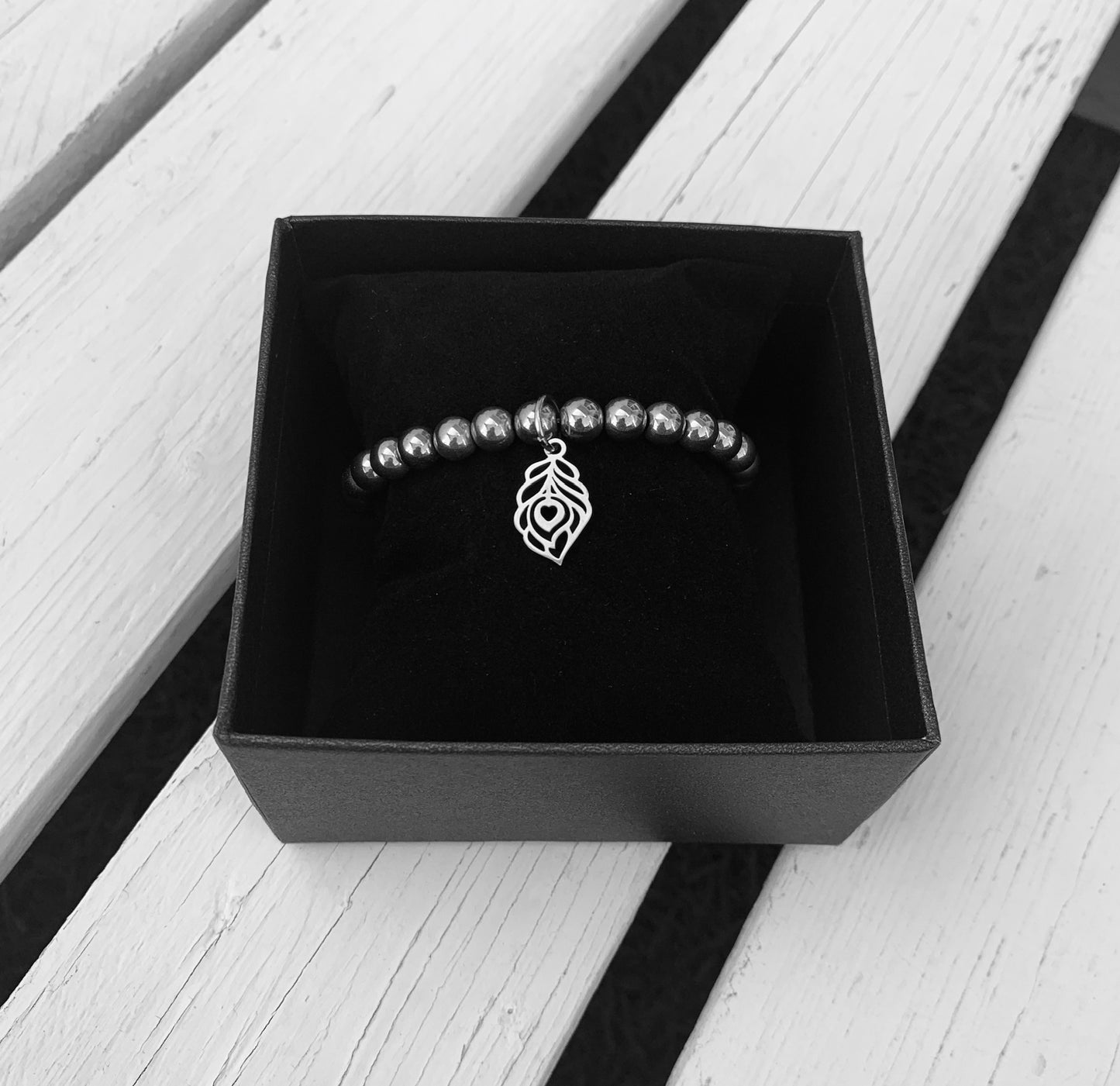 Unisex Silver Hematite 6mm Beaded Bracelet - Choose Charm & Personalisation