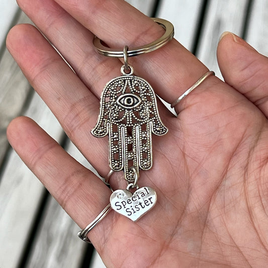 Hand of Fatima Keyring with Special Sister Heart