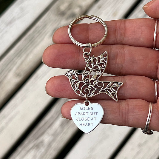 Miles Apart Dove Keyring with Choice of Family or Friend Charm