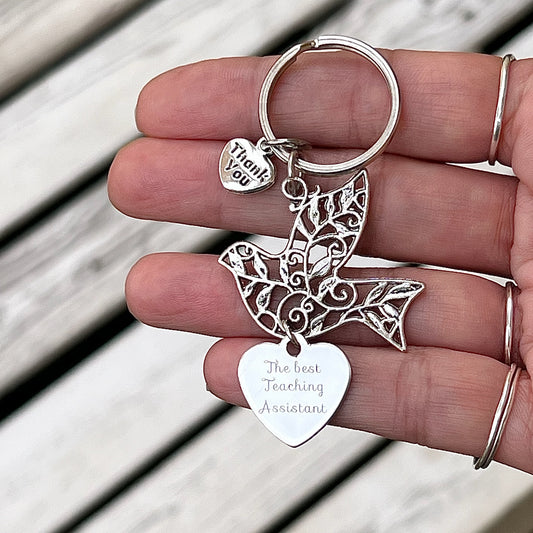 Teacher Appreciation Dove Keyring with Choice of Teacher Charms