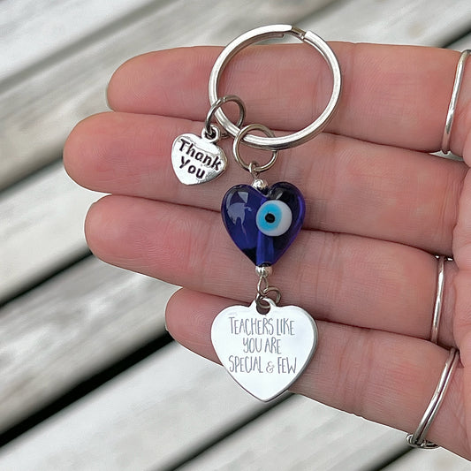 Teacher Appreciation Evil Eye Heart Keyring with Choice of Teacher Charms