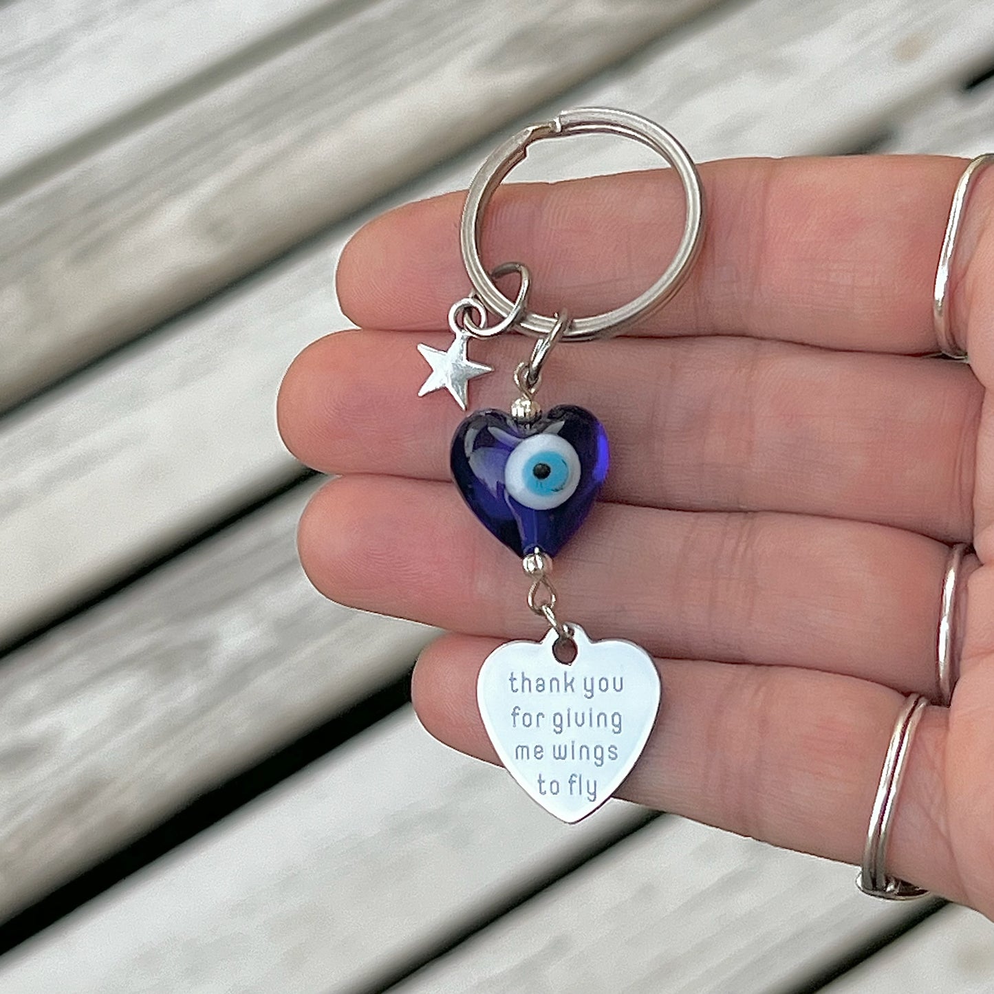 Teacher Appreciation Evil Eye Heart Keyring with Choice of Teacher Charms