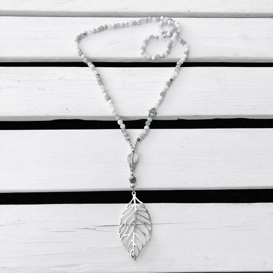 Beaded Necklace with Leaf Pendant -Choose Gemstone/Colour