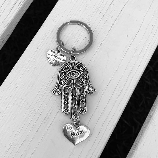 Hand Of Fatima Keyring with Mum Heart
