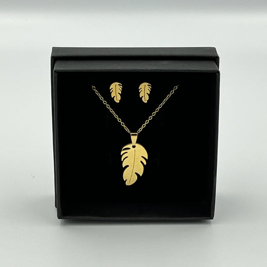 Silver or Gold Feather Necklace & Earring Set