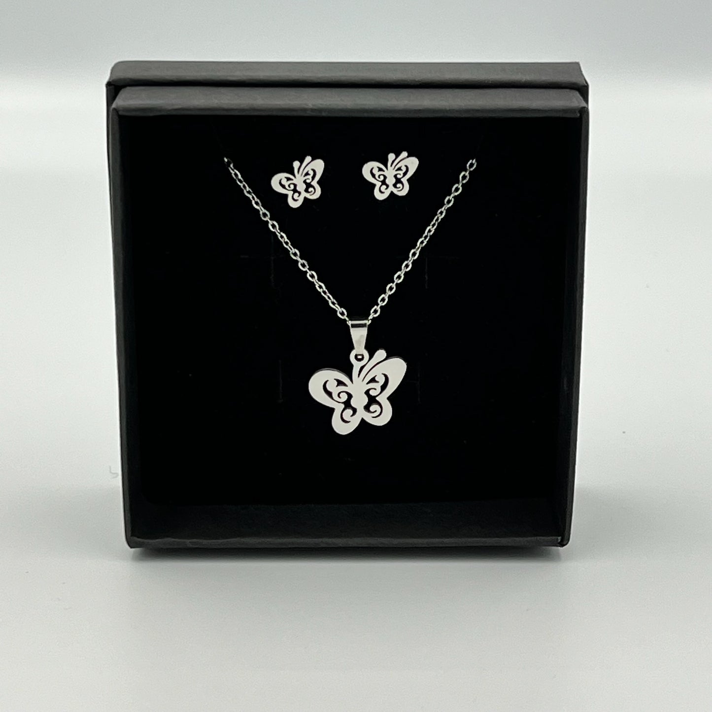 Silver or Gold Butterfly Necklace & Earring Set