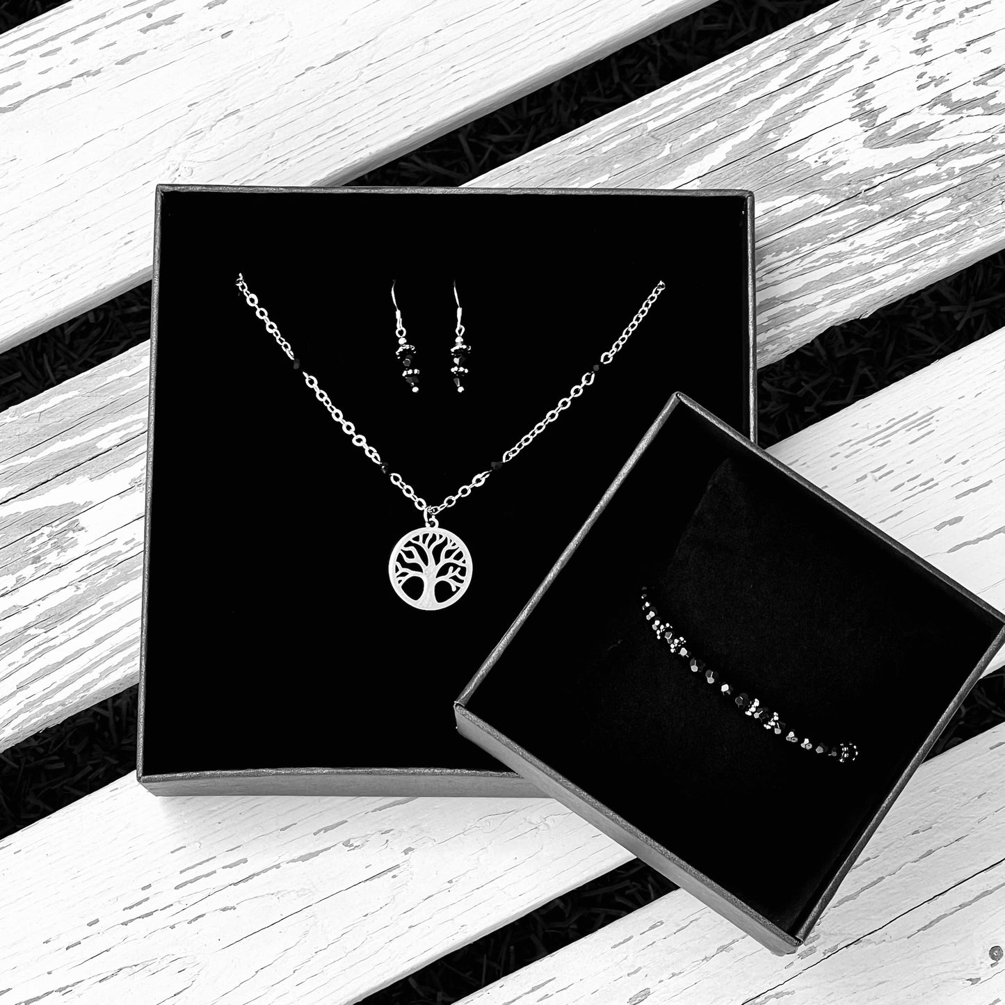 Silver & Crystal Necklace, Bracelet & Earring Set - Choose colour/pendant & bracelet size