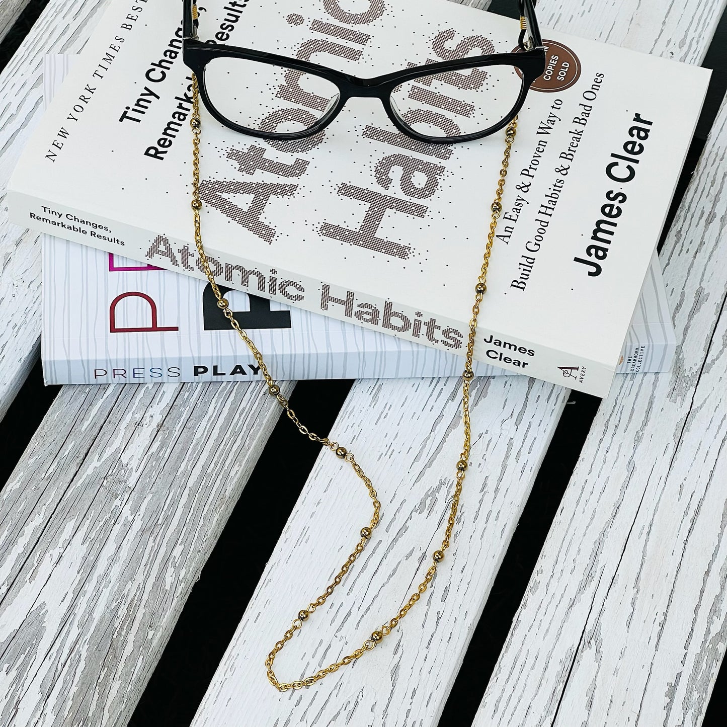 Glasses Chain - Silver or Gold with Hematite beads & Personalisation option