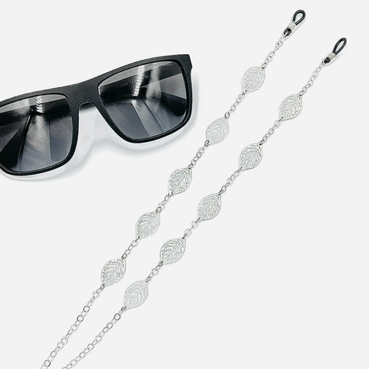 Glasses Chain - Silver Leaves with Personalisation option