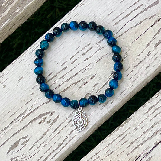 Blue Tiger's Eye Beaded Bracelet - Choose Charm & Personalisation