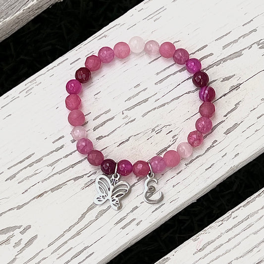 Pink Agate Mix Beaded Bracelet - Choose Charm & Personalisation