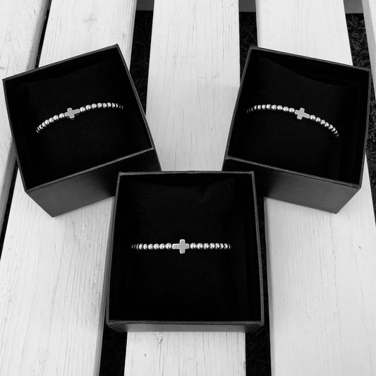 Beaded Bracelet with Cross Connector - Choose Gemstone/Colour, Charm & Personalisation