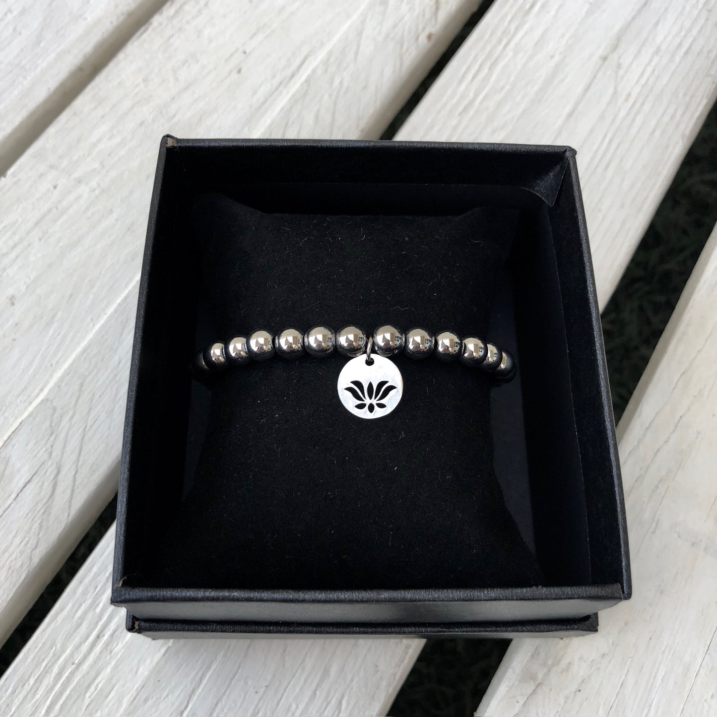 Unisex Silver Hematite 6mm Beaded Bracelet - Choose Charm & Personalisation