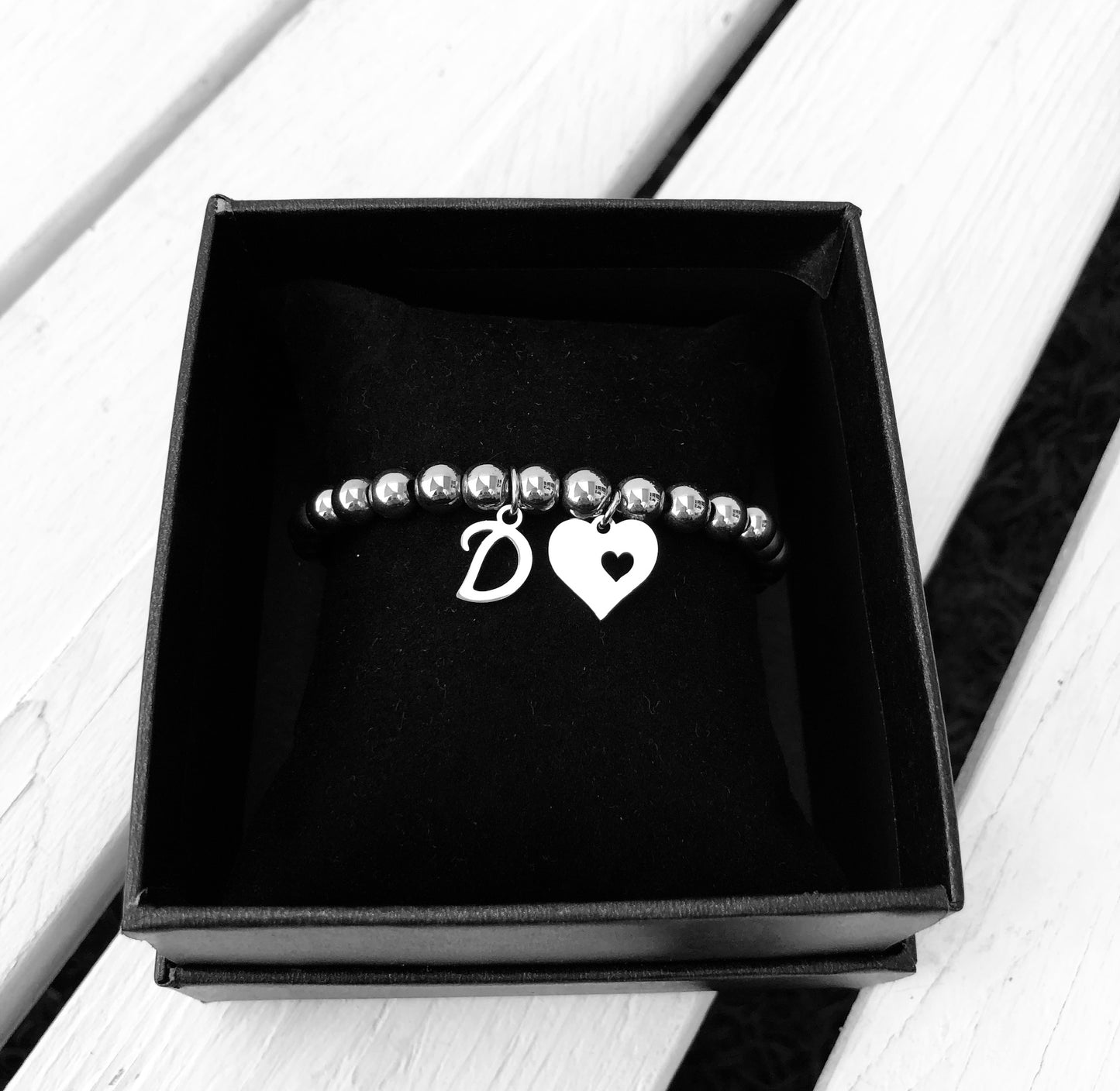 Unisex Silver Hematite 6mm Beaded Bracelet - Choose Charm & Personalisation