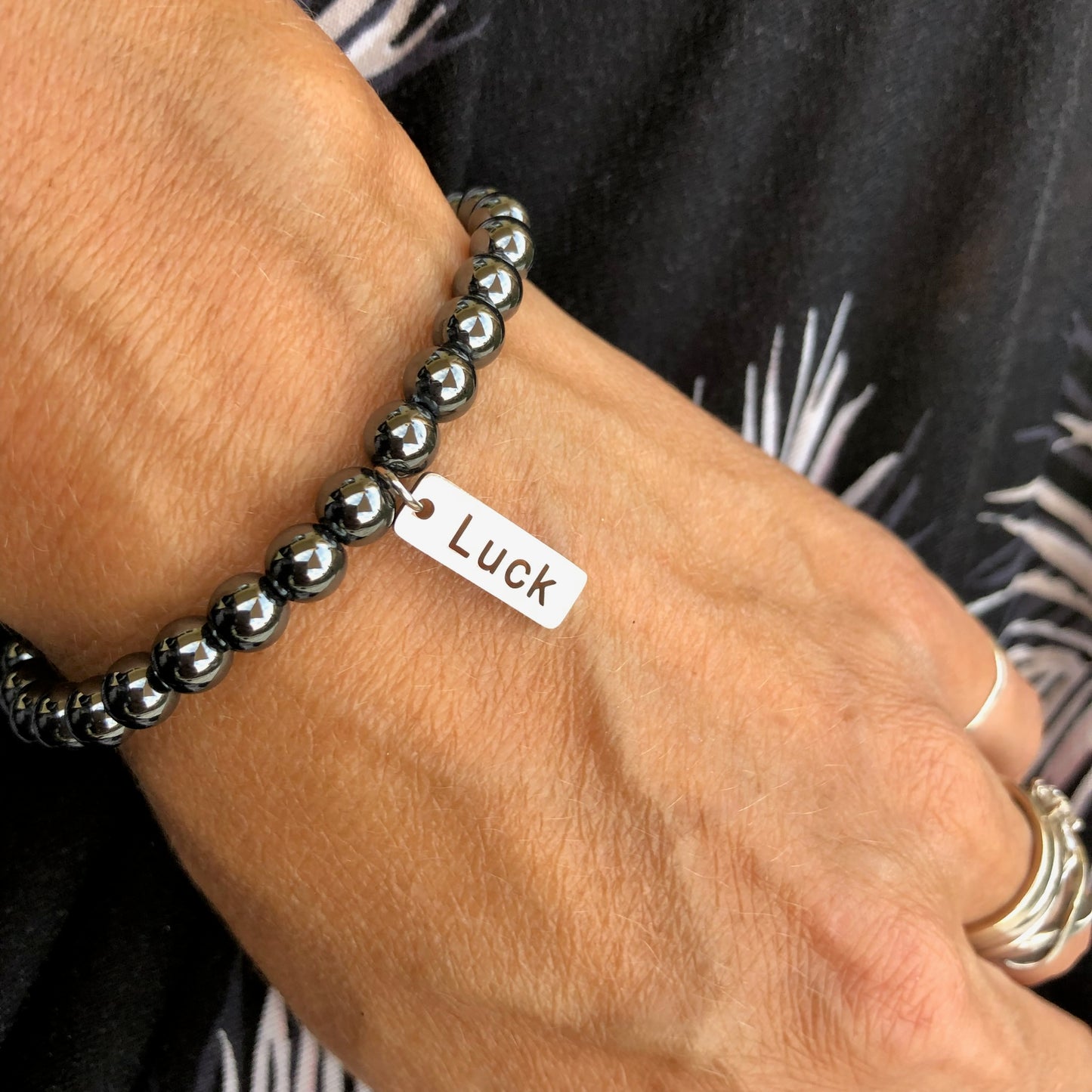 Unisex Natural Hematite 6mm Beaded Bracelet - Choose Charm & Personalisation