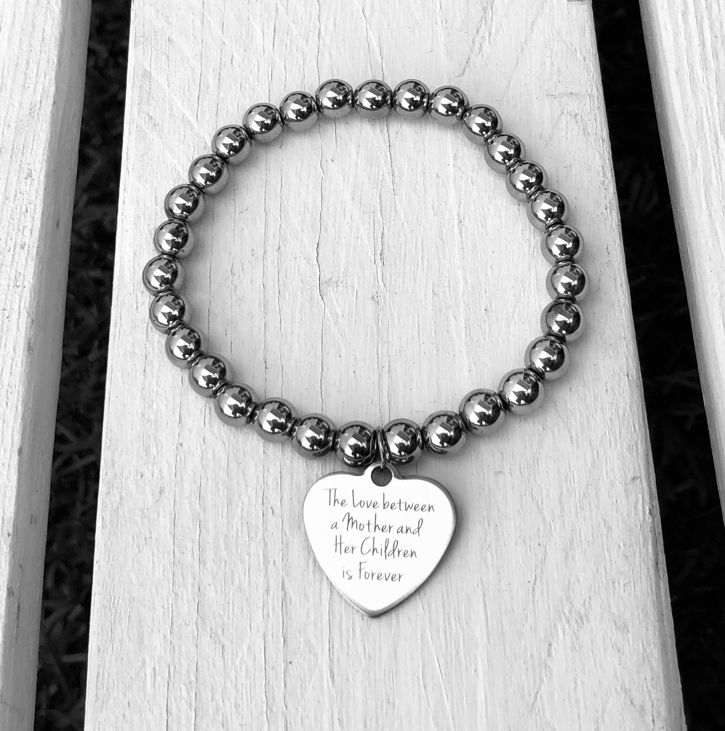 Unisex Silver Hematite 6mm Beaded Bracelet - Choose Charm & Personalisation
