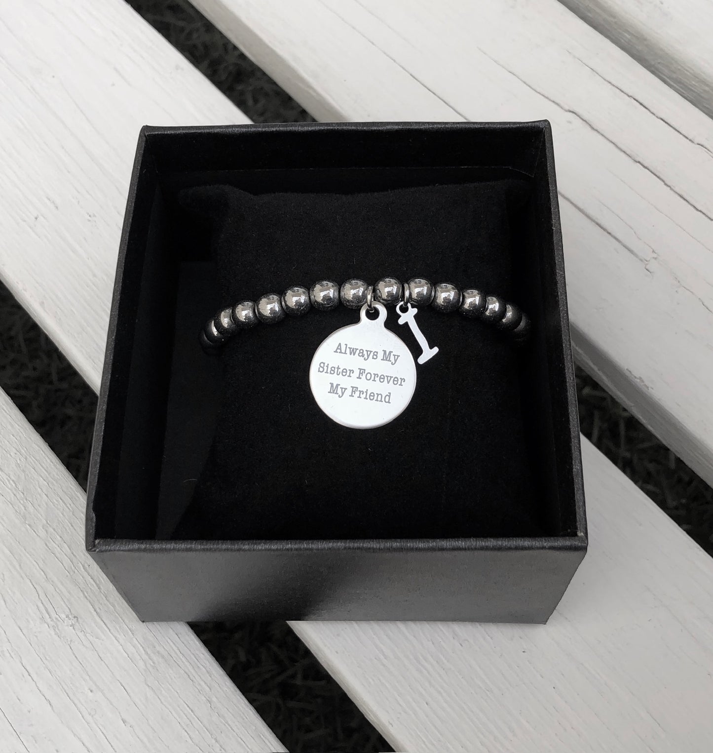 Unisex Silver Hematite 6mm Beaded Bracelet - Choose Charm & Personalisation