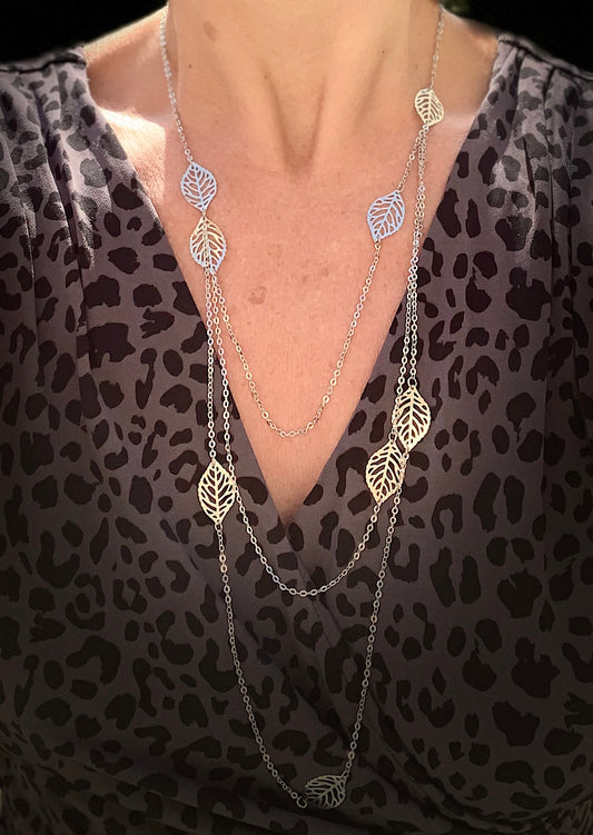 Layered Leaf & Chain Necklace
