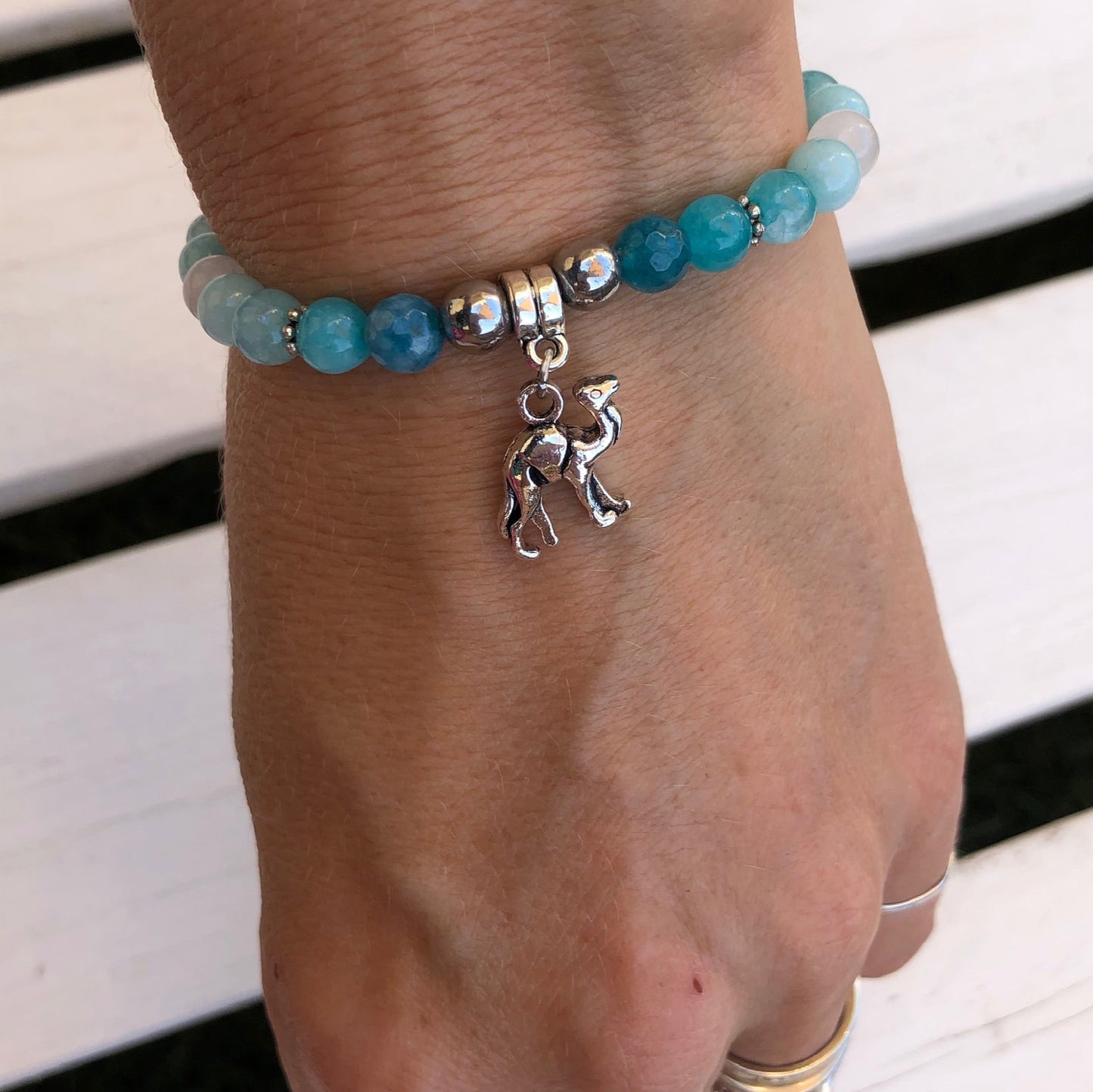 Beaded Bracelet with charm holder - Choose Gemstone/Colour, Charm or Personalisation