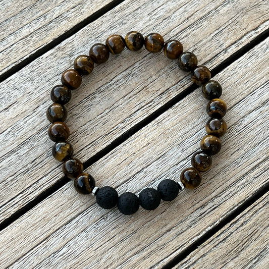 Unisex Tigers Eye with Lava Bead Aromatherapy Diffuser Bracelet