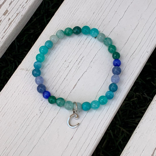 Blue/Green mix Beaded Bracelet - Choose Charm & Personalisation