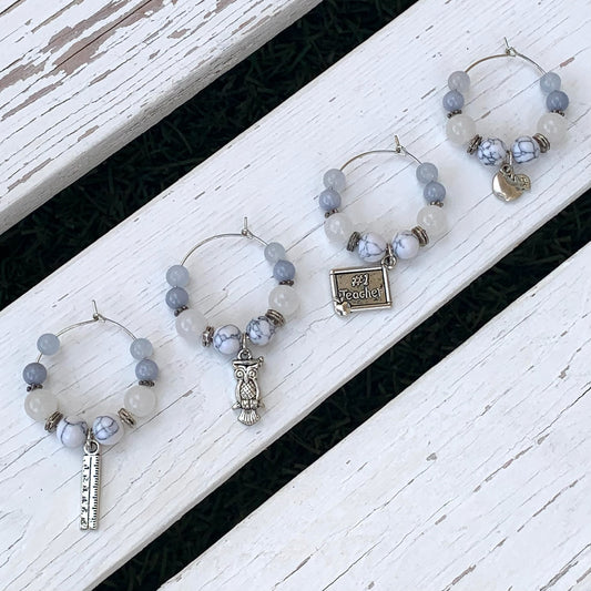 Teacher Themed Wine Glass Charms - Choose Colour & Quantity