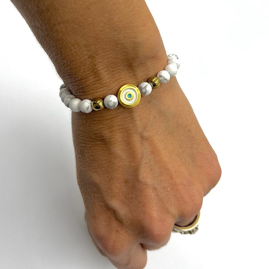 Beaded Bracelets with Gold Evil Eye Connector - Choose Gemstone/Colour