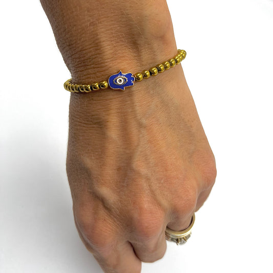 Beaded Bracelet with Blue Hand of Fatima Connector - Choose Gemstones/Colour