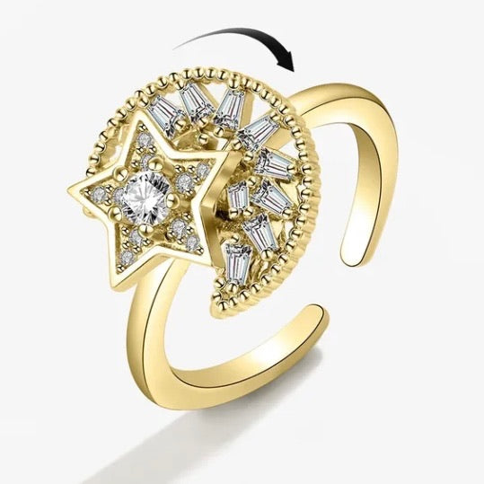 Moon and Star Fidget Spinner Ring