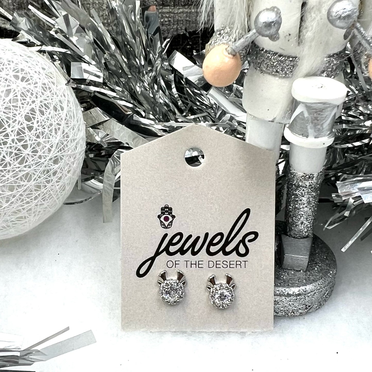 S925 Round Christmas Reindeer Earrings