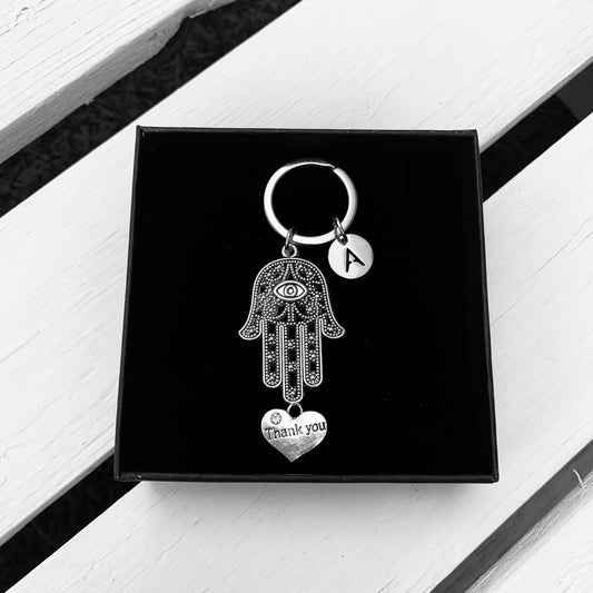 Hand of Fatima Keyring with Thank You Heart