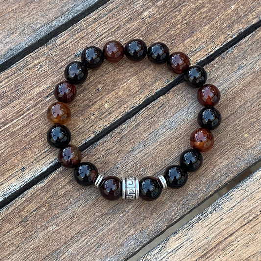 Unisex Brown Agate Beaded Bracelet