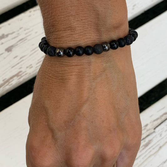 Unisex Black Mix Beaded Bracelet - Choose Charm & Personalisation