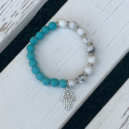 Turquoise & Howlite Beaded Bracelet - Choose Charm & Personalisation