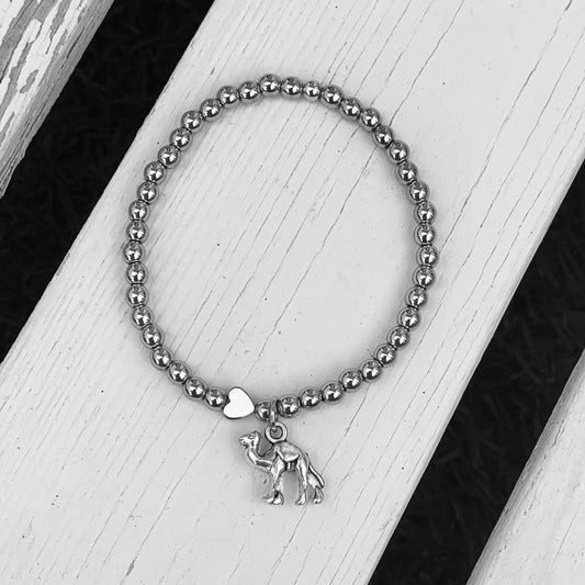 Silver Hematite Beaded Bracelet with Heart connector - Choose Charm & Personalisation