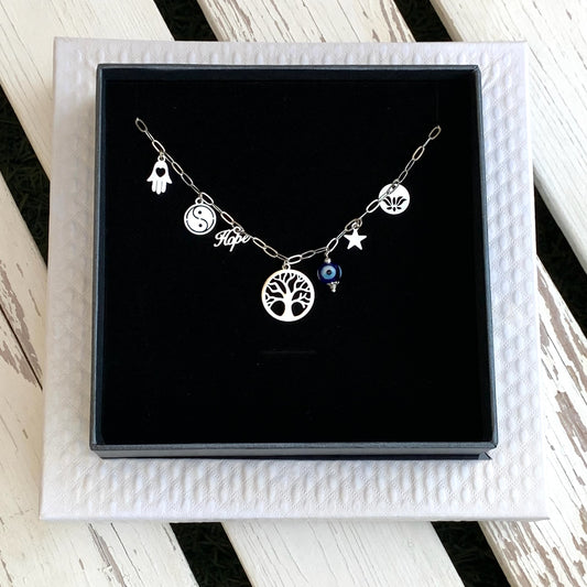 Silver Charm Necklace - Choose Charms