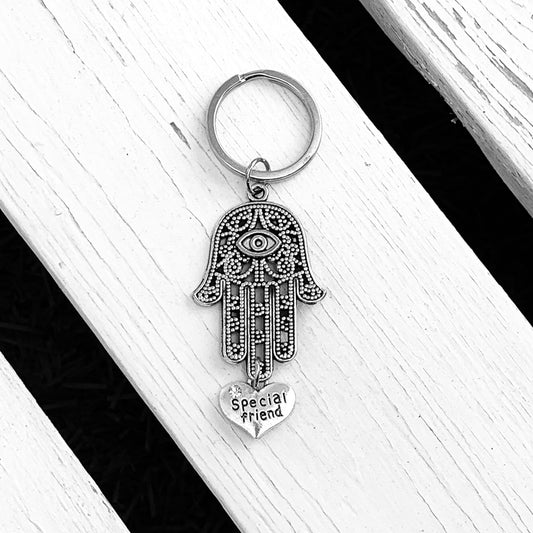 Hand Of Fatima Keyring with Special Friend Heart