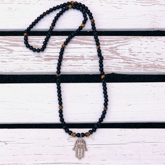 Unisex Onyx and Tiger's Eye Beaded Necklace - Choose length & pendants
